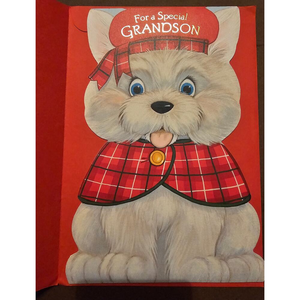 Vintage Hallmark Birthday Card Grandson Textured Stand Up Unused Envelope (gg27)
